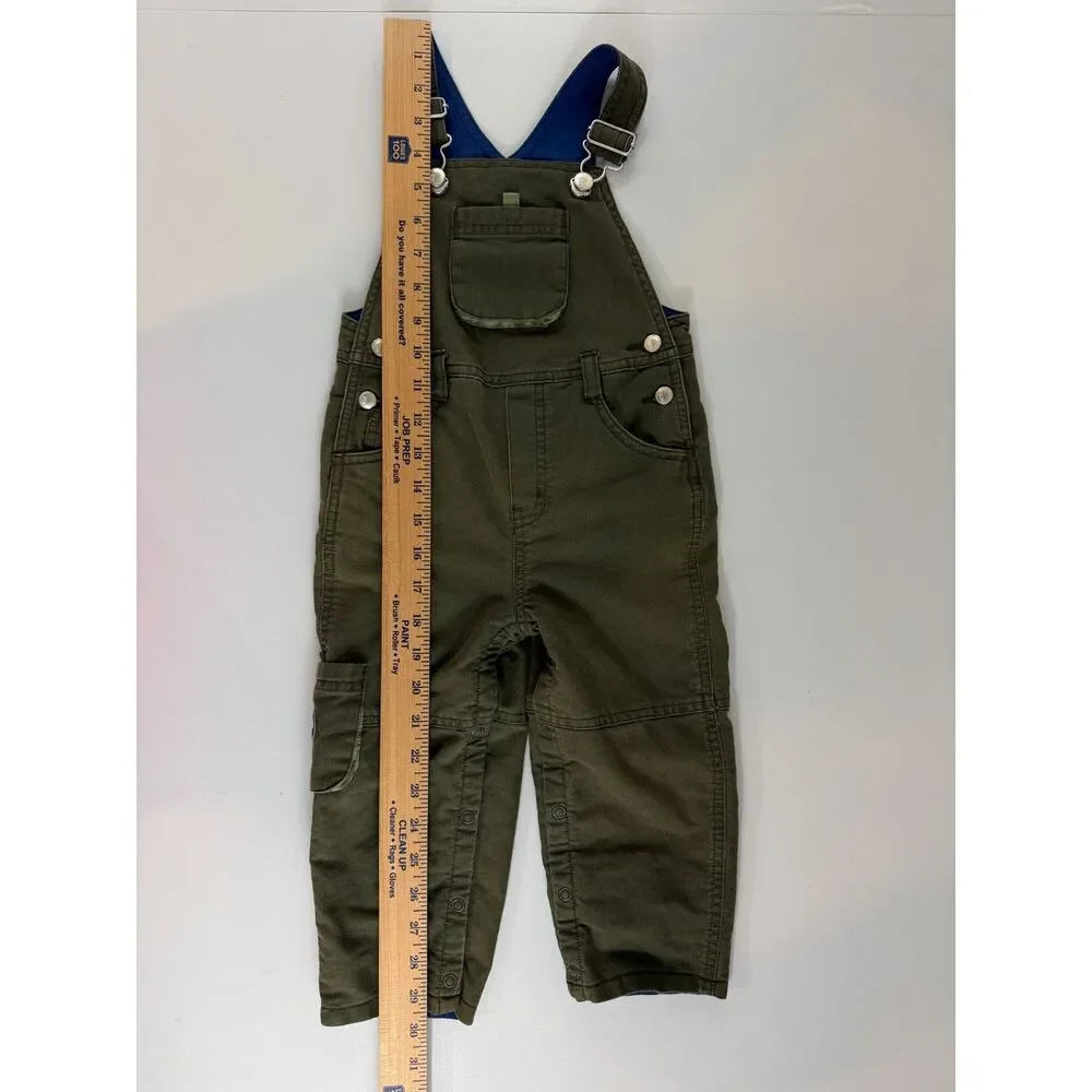 Gymboree Toddler Overalls Olive Green Lined Utility Carpenter Snap Leg 18-24 Mos